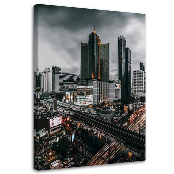Canvas schilderij wolken boven de stad 80 x 120 cm