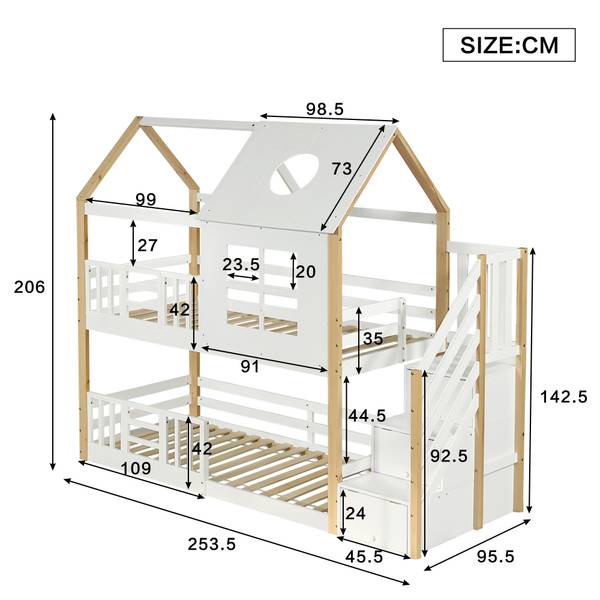 Etagenbett K-1254 Weiß - Holzwerkstoff - 96 x 206 x 254 cm