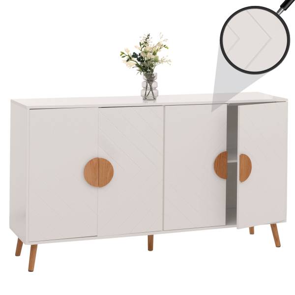 Sideboard N89 Weiß - Holzwerkstoff - Holz teilmassiv - 150 x 88 x 40 cm