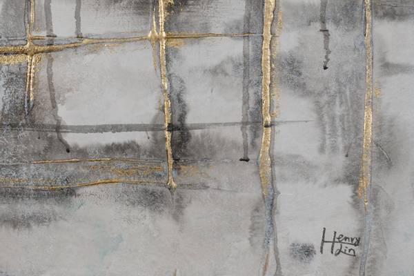 Acrylbild Handgemalt Nonfigurativ Bug Schwarz - Grau - Baumwollstoff - 60 x 90 x 4 cm