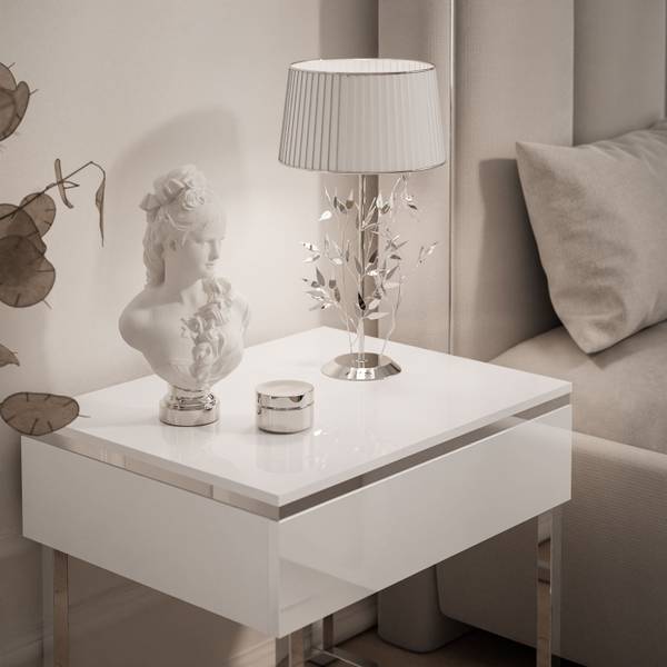 Nachttisch AURORA Silber - Weiß - Holzwerkstoff - 48 x 45 x 38 cm