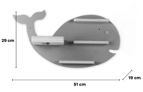 Wandregal Tier Wal Grau - Holzwerkstoff - 51 x 29 x 19 cm