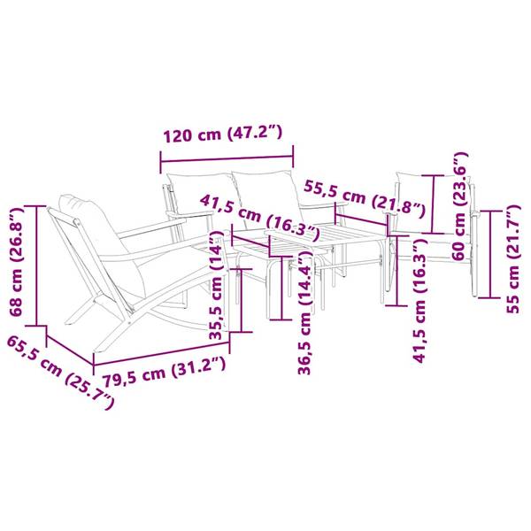 Garten-Lounge-Set 3283638 5-teilig Schwarz - Metall - 65 x 68 x 79 cm