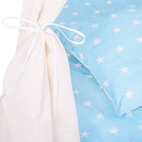 Kinderzelt Kinder Tipi 160x120x100cm Blau - Weiß - Naturfaser - Massivholz - 120 x 160 x 100 cm