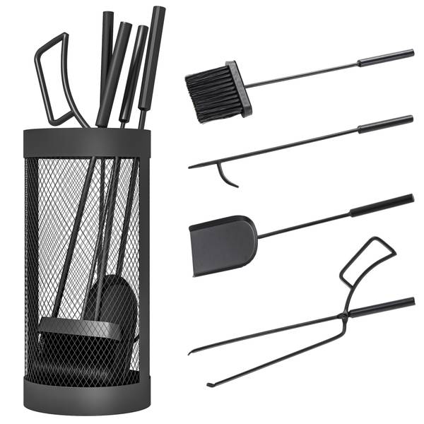 Kaminbesteck 5er-Set 842-362V00BK Schwarz - Metall - 16 x 34 x 16 cm