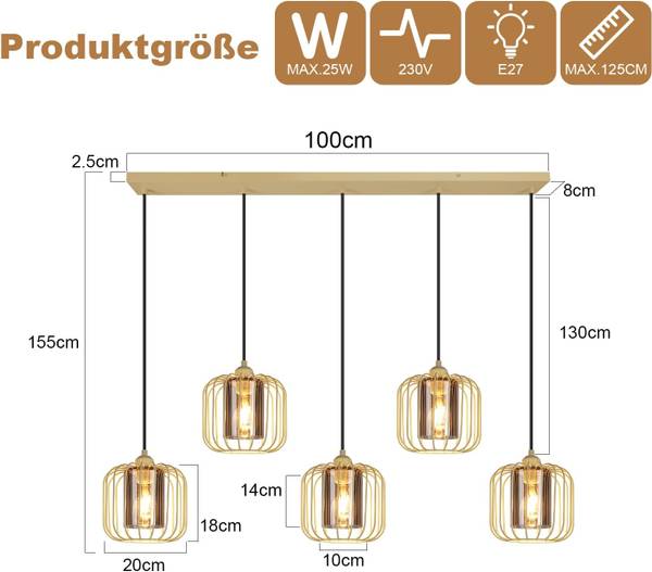 Pendelleuchte Reiff Gelb - Metall - 20 x 18 x 100 cm