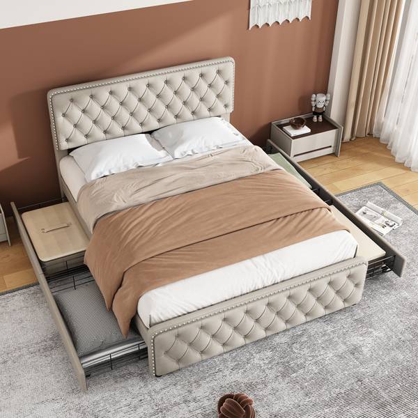 Polsterbett Ella II Beige - Leinen - 160 x 108 x 205 cm