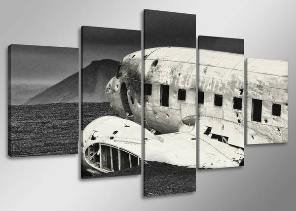 Leinwandbild 5-Tlg.  Flugzeug Textil - 160 x 80 x 2 cm