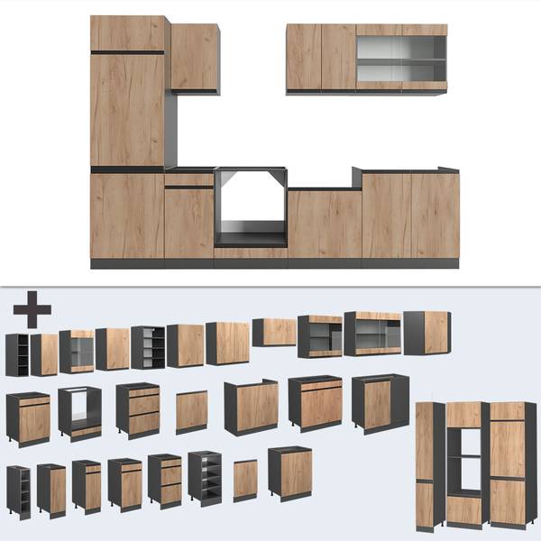 Küchenzeile R-Line 42942 Braun - Grau - Holzwerkstoff - 300 x 207 x 60 cm