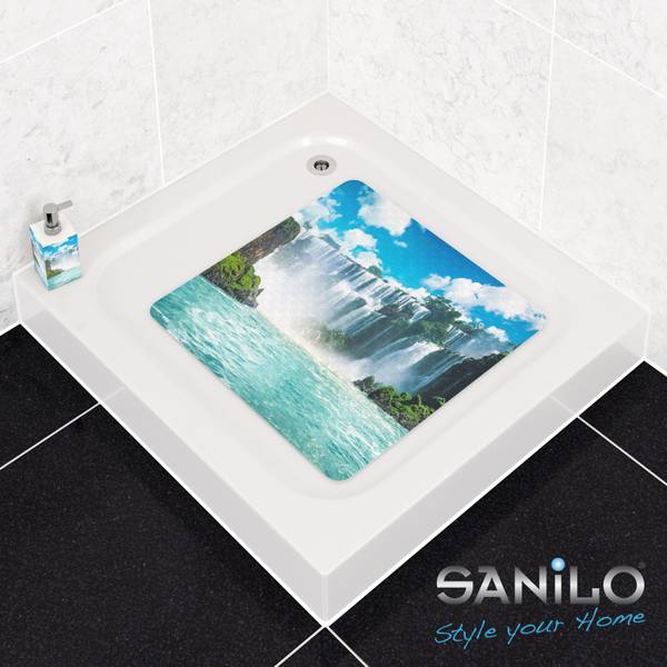 Sanilo Tapis de douche Cascade Bleu - Turquoise - Blanc - Polyester-PVC - 53 x 1 x 53 cm