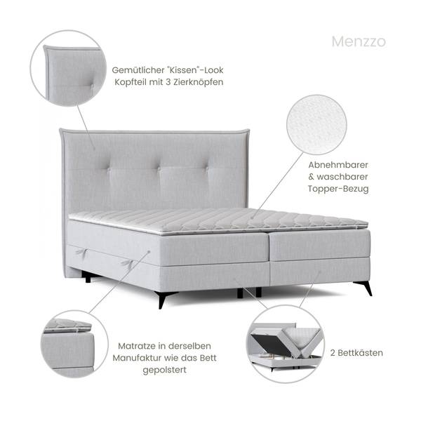 Boxspringbett Menzzo Hellgrau - Liegefläche Breite: 120 cm