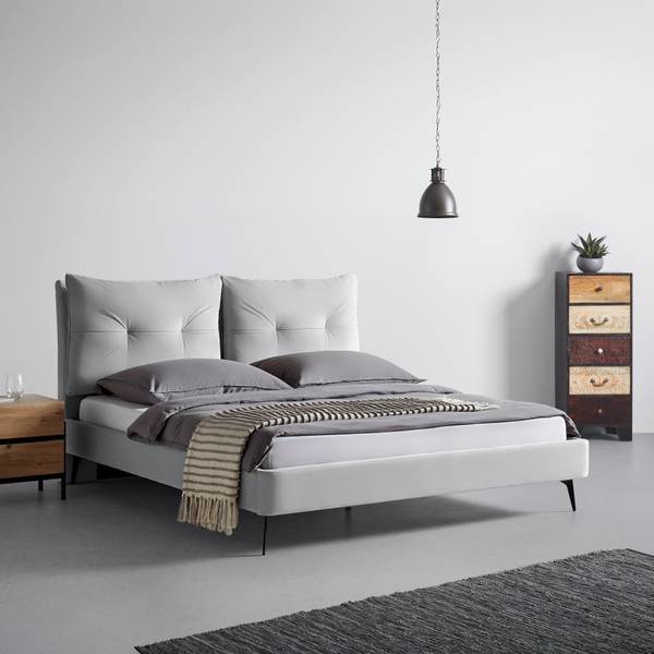 Polsterbett MALEA Grau - Metall - Massivholz - Textil - 190 x 112 x 227 cm