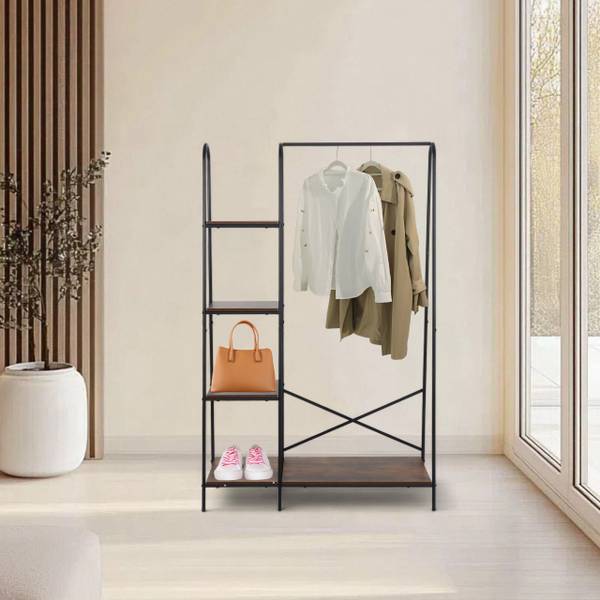 Kleiderständer mit 5 Ablagen Schwarz - Braun - Eisen - 100 x 160 x 40 cm