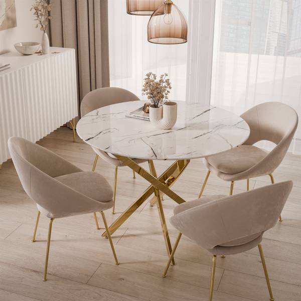 Tisch CRISTAL II 100 Runder Marmor Weiß Dekor