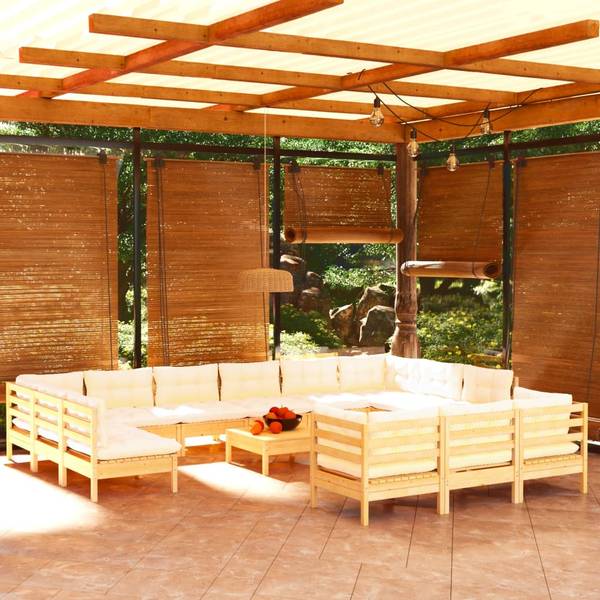 Garten-Lounge-Set 3012578 (14-teilig) Braun - Weiß - Polyester - Kiefer - 64 x 29 x 64 cm