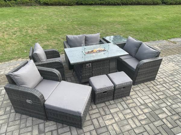 GARTENTISCHGRUPPE A(9er-Set) Grau - Webstoff - 80 x 70 x 140 cm