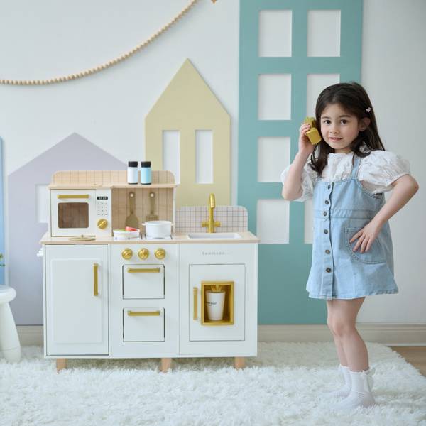 Kinderküche T-PK-0003-01D Weiß - Akazie - 30 x 75 x 80 cm
