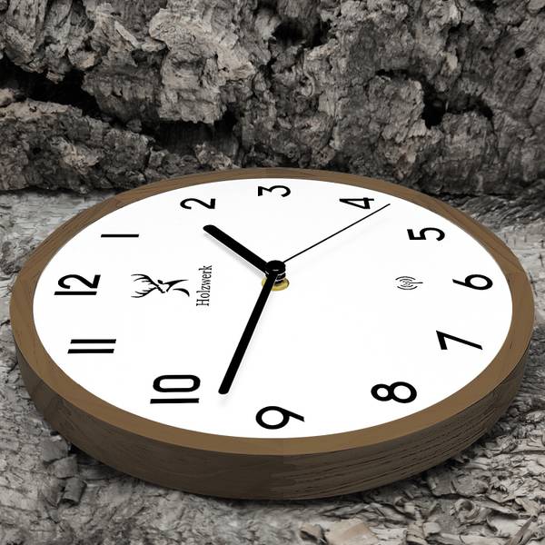 Funk-Wanduhr PAPENBERG Braun - Weiß - Metall - Massivholz - 25 x 25 x 2 cm