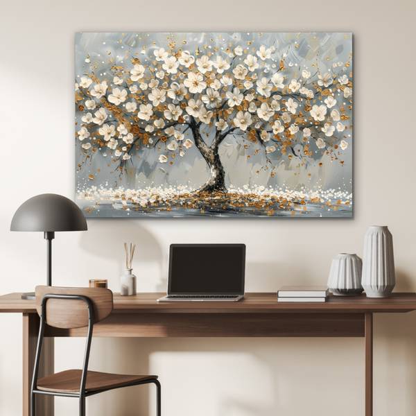METALLBILD Baum - Blumen 90 x 60 cm