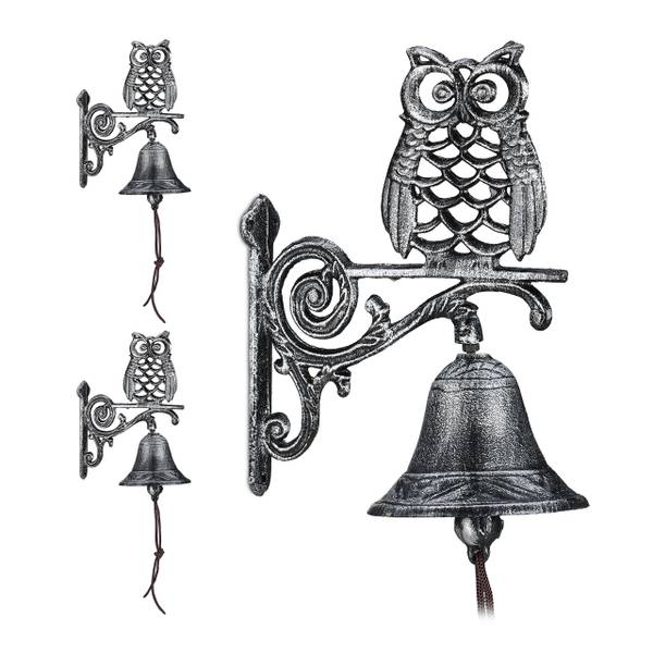 3 x Türglocke Gusseisen mit Eule silber Braun - Silber