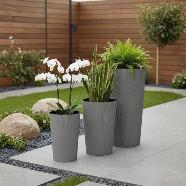 Blumentöpfen Urbanika 3er-Set Grau - Kunststoff - 29 x 57 x 29 cm