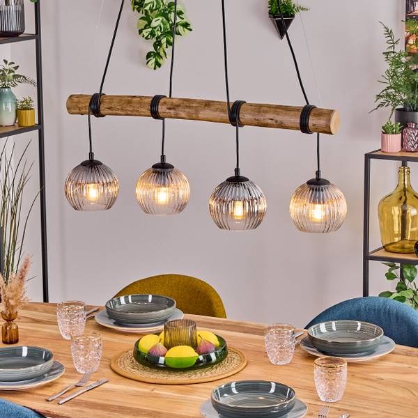 Pendelleuchte Cesaro Grau - Gelb - Holzwerkstoff - Metall - 14 x 7 x 82 cm