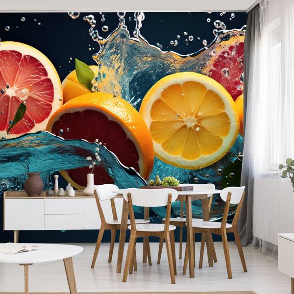 Vlies-Fotobehang CITRUS Fruit Water 3D 360 x 240 x 240 cm