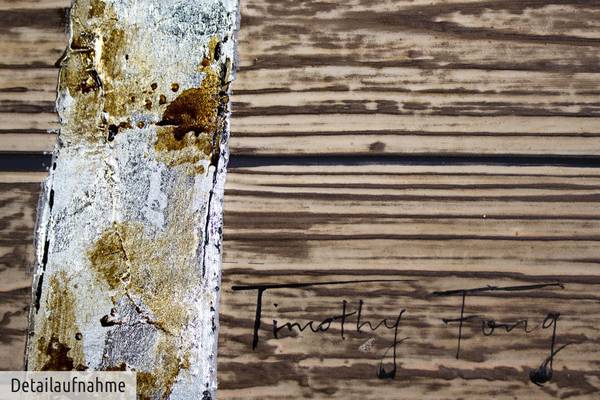 Tableau peint à la main Bouleaux Beige - Doré - Coton - 80 x 80 x 4 cm