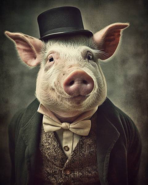 Leinwandbild Mr.Pig Schwarz - Textil - 40 x 50 x 2 cm