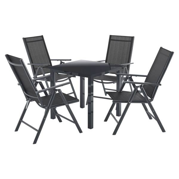 Gartengarnitur Milano 5-teilig Grau - Metall - 80 x 74 x 80 cm