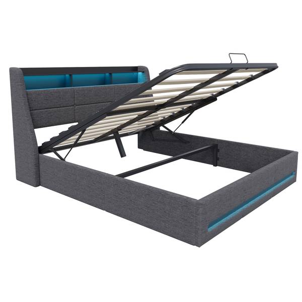 Polsterbett RE-DT01 Grau - Metall - Massivholz - 172 x 116 x 219 cm