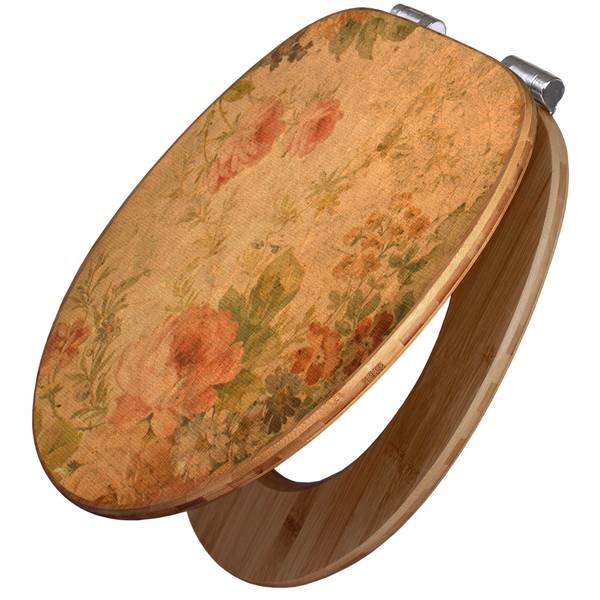 WC-Sitz mit Absenkautomatik Blumen Antik Orange - Bambus - Holzwerkstoff - 38 x 5 x 49 cm