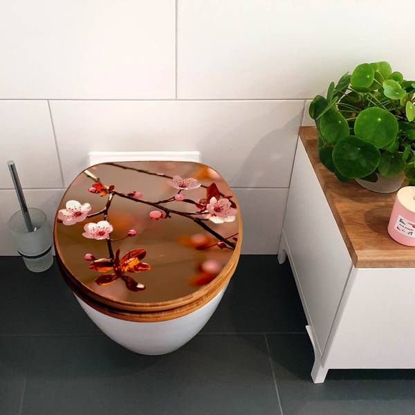 WC-Sitz mit Absenkautomatik Blühender Ki Braun - Bambus - Holzwerkstoff - 38 x 5 x 49 cm