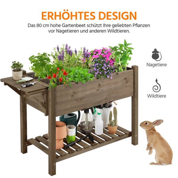 Hochbeet ARF06 Braun - Massivholz - 124 x 80 x 54 cm