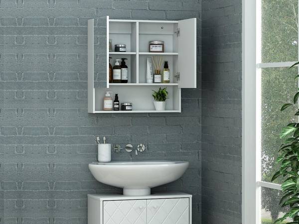Toilettenschrank ZUMPA Weiß - Holz teilmassiv - 60 x 60 x 14 cm