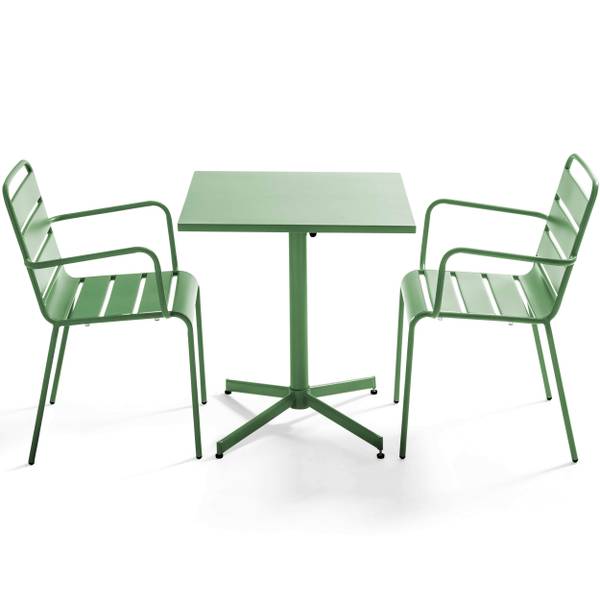 Gartentisch-Set und 2 Sessel Palavas Grün - Metall - 70 x 72 x 70 cm