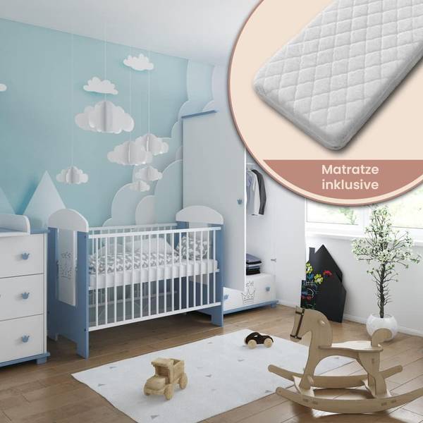 Gitterbett mit Matratze Kleiner Prinz Blau - Kiefer - 65 x 100 x 123 cm