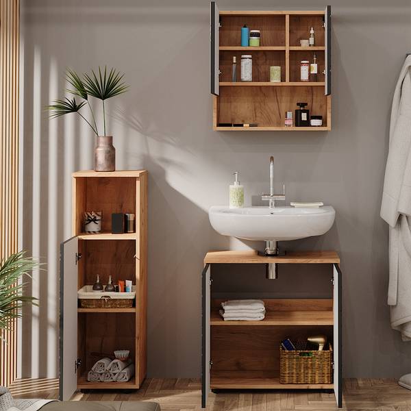 Badmöbel-Set Irma 47174 Braun - Grau - Holzwerkstoff - 80 x 59 x 41 cm