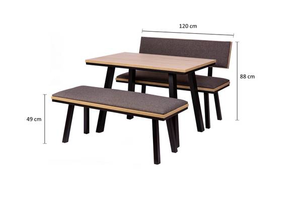 Essgruppe Die Elegante Ti III (3er Set) Schwarz - Eiche Dekor - Steingrau