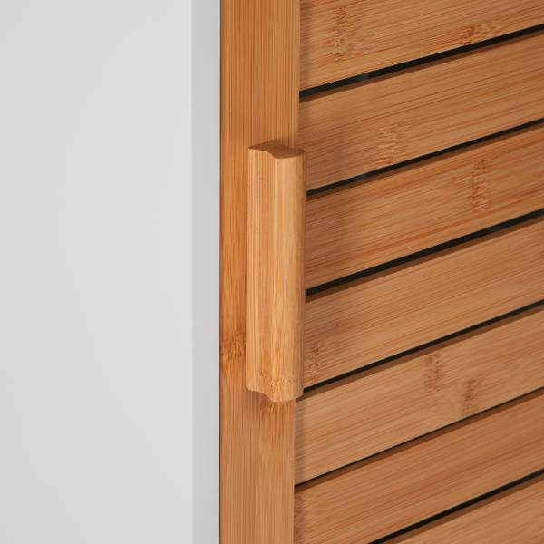 Hoher Badezimmerschrank Braun - Weiß - Bambus - Holzwerkstoff - Kunststoff - 40 x 190 x 30 cm