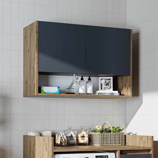 Waschmaschinenschrank DERIN-II-100 Eiche Grau Dekor