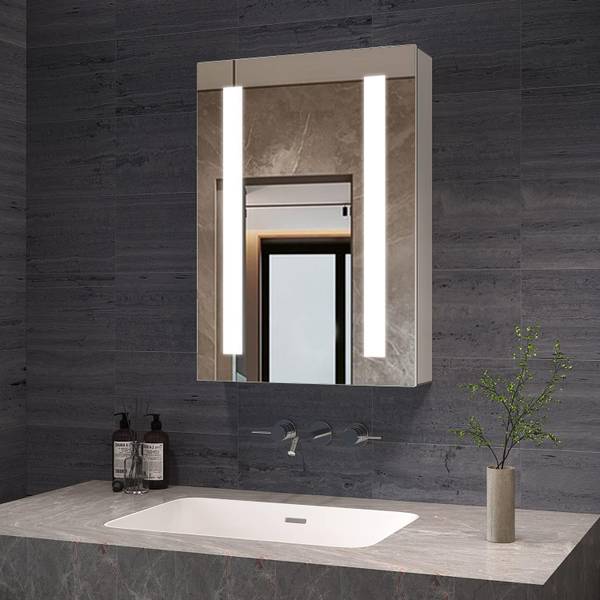 Bad Spiegelschrank mit LED IR Sensor Silber - Glas - 50 x 70 x 13 cm