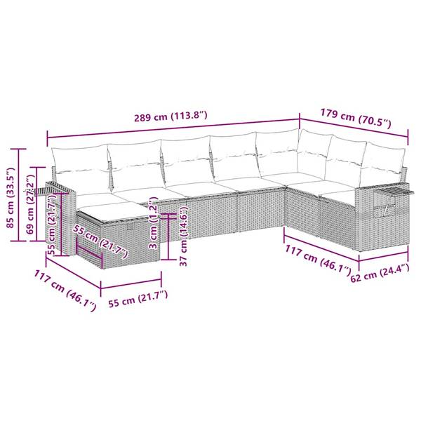 Tuin Bankstel 3036441-4 (8-delig) grijs - staal - 62 x 69 x 62 cm