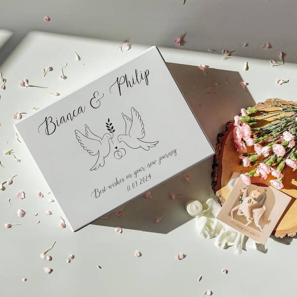 Erinnerungsbox Hochzeit Weiß - Holz teilmassiv - 30 x 14 x 40 cm