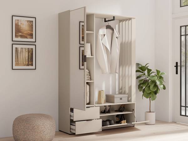 Flurgarderobe CEDRELA Beige - Holz teilmassiv - 40 x 202 x 120 cm
