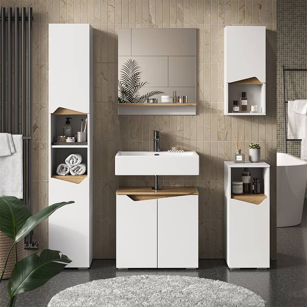 Badmöbel-Set Marelle 57519 Asteiche Dekor - Weiß