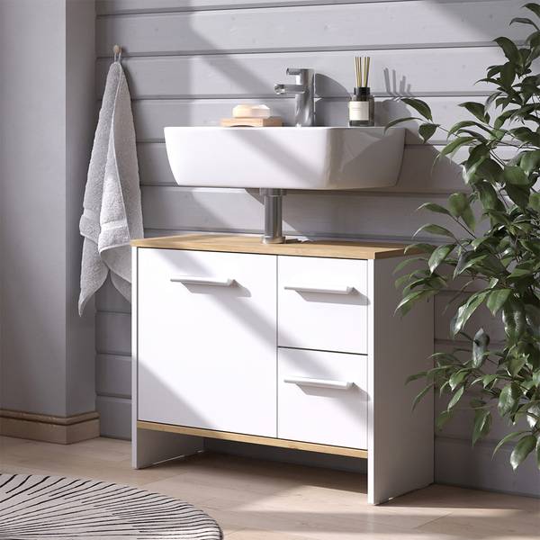 Wastafelonderkast Karli 58326 eikenhouten look - wit