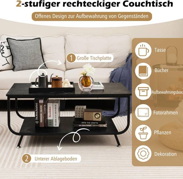 Couchtisch HV10459 Schwarz - Holzwerkstoff - 55 x 47 x 105 cm