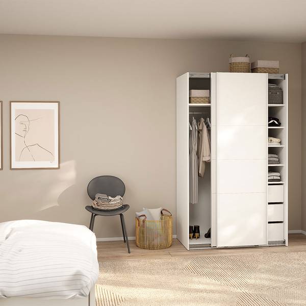 Schiebetürenschrank Catania (2-türig) Weiß - Holz teilmassiv - 119 x 201 x 67 cm