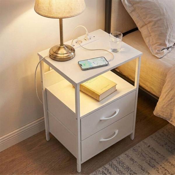 Bijzettafel met LED & USB wit
